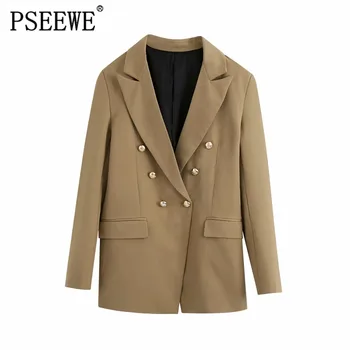 

Za Blazer 2020 Women Vintage Office Wear Double-Breasted Blazers Fashion Long Sleeves Lapel Collar Back Vents Female Outerwear