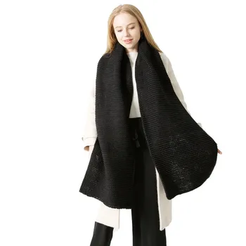 

Woman Fashion Autumn And Winter Scarf Warm ScarfNew Korean Version Of The Big Wave Solid Color Wool Thick Knitted Couple Scarf
