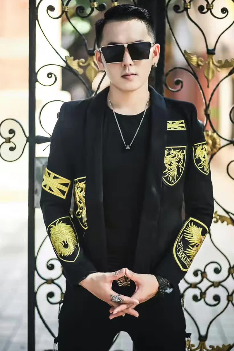 Spring and autumn style casual suit male Korean edition trim embroidery badge handsome small suit nightclub