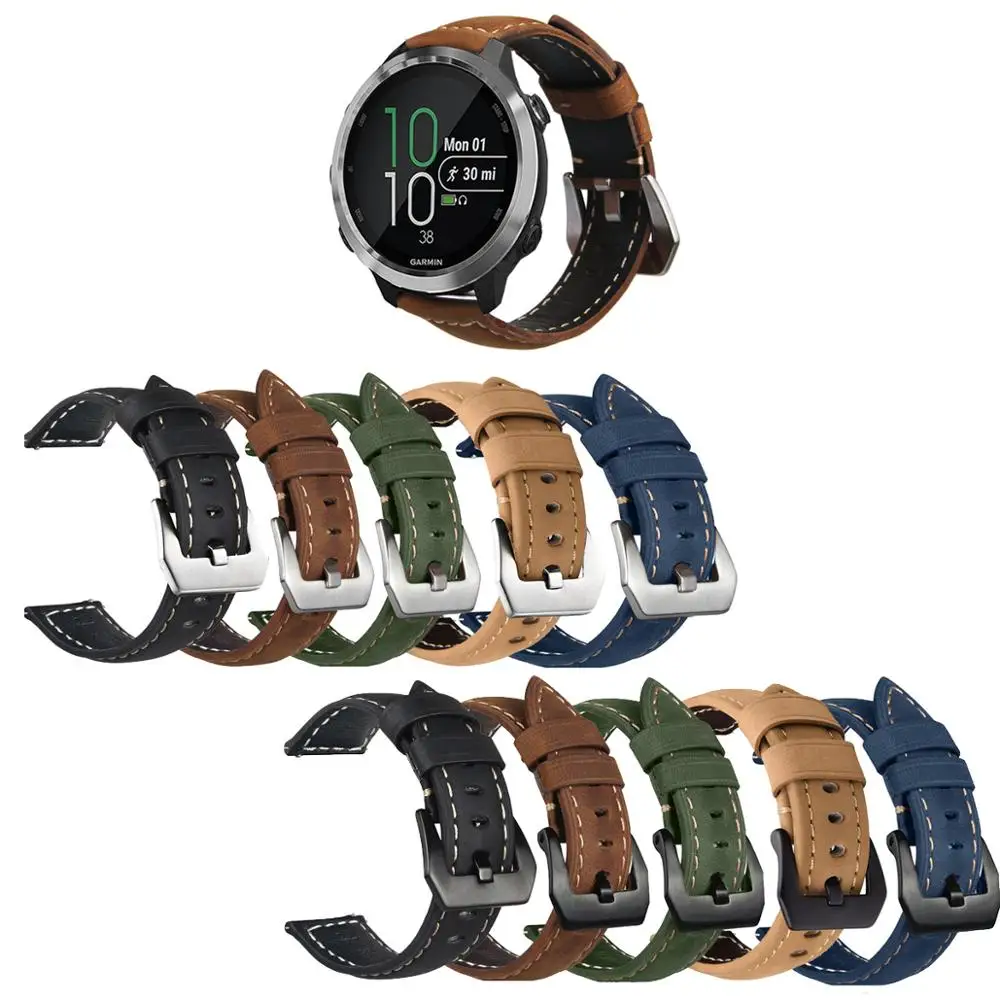Crazy Horse Genuine Leather Strap Watch Band For Garmin Forerunner 645 245 Vivoactive 3 Music