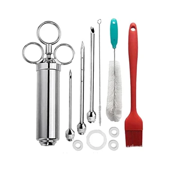 

HOT Meat Injector,with Needles & Brushes,Seasoning & Marinade Injector Flavor Syringe,for Chicken,Steak,Roasts,Pork