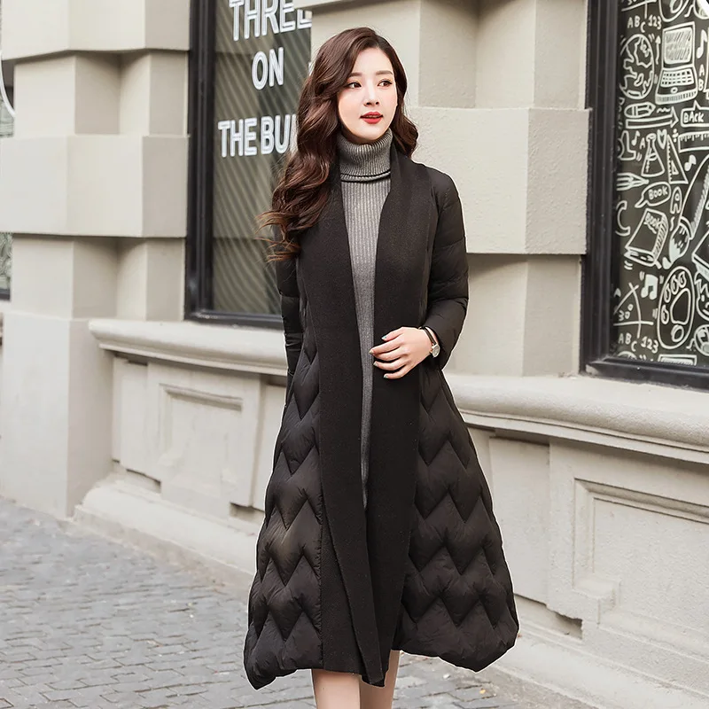 

2019 Winter New Products Fold-down Collar Long Sleeve Solid Color Waist Hugging Mid-length Women Coat Sweet Photo Shoot