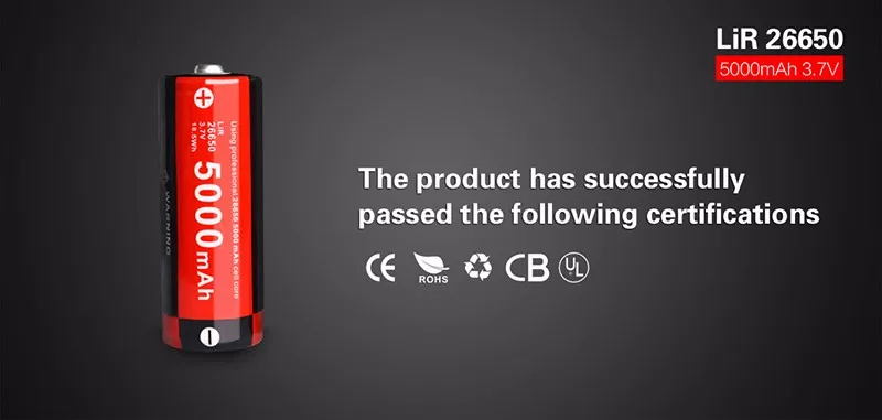 KLARUS Rechargeable Li-ion 3.7V 5000mAh 26650 Battery (8)