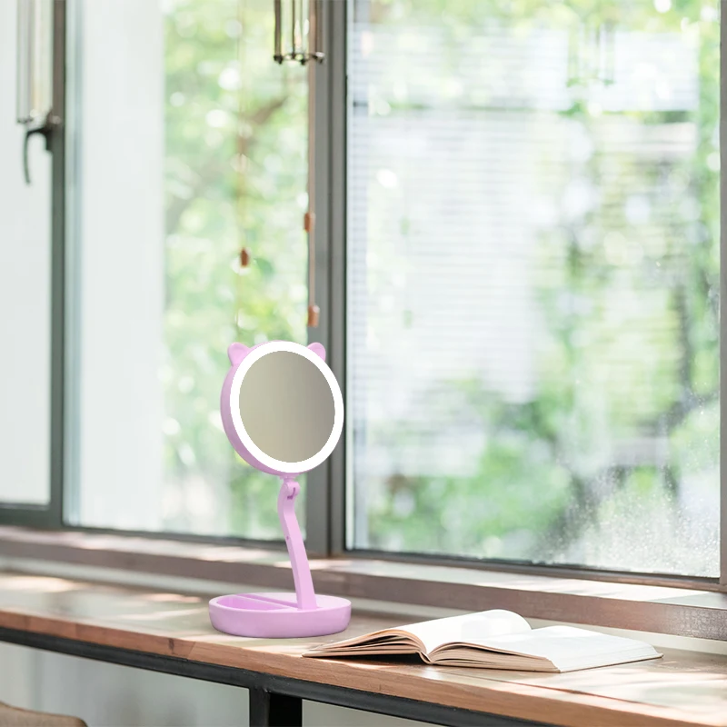 Creative pink cute desktop hello kitty makeup mirror 7x cartoon mirror dressing wireless charging led cat 1 Creative pink cute desktop hello kitty makeup mirror 7x cartoon mirror dressing wireless charging led cat 2