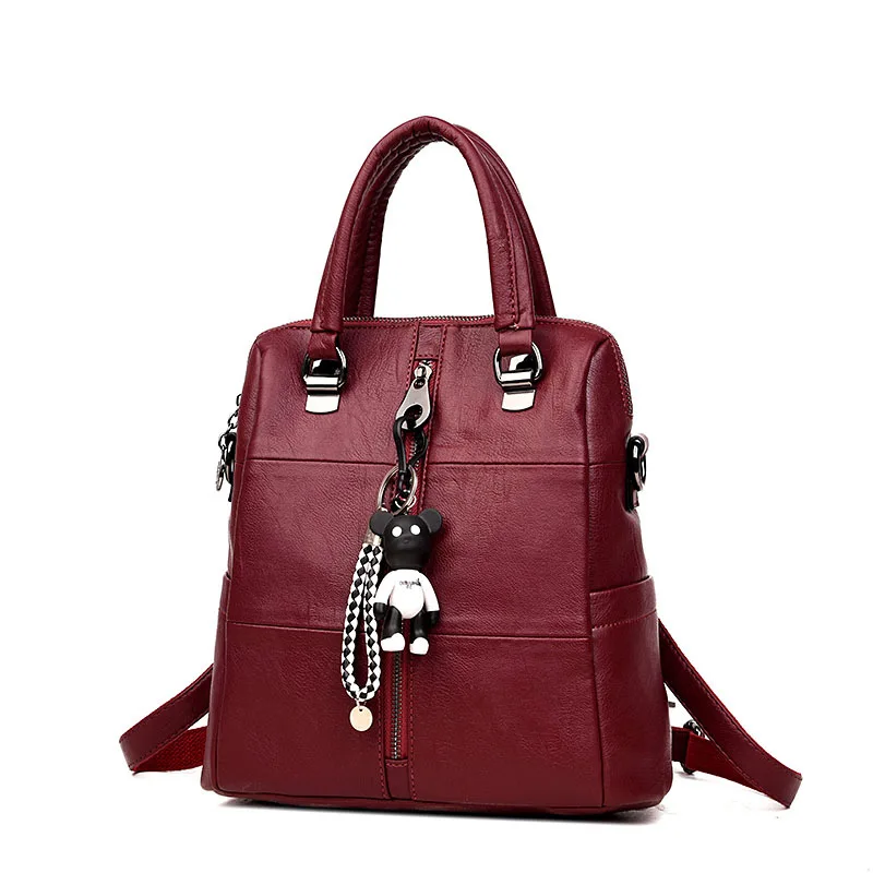 

2019 Autumn And Winter New Style WOMEN'S Backpack-Hand-Style Large-Volume Square Bag Fashion Bear Pendant Multi-color Bag