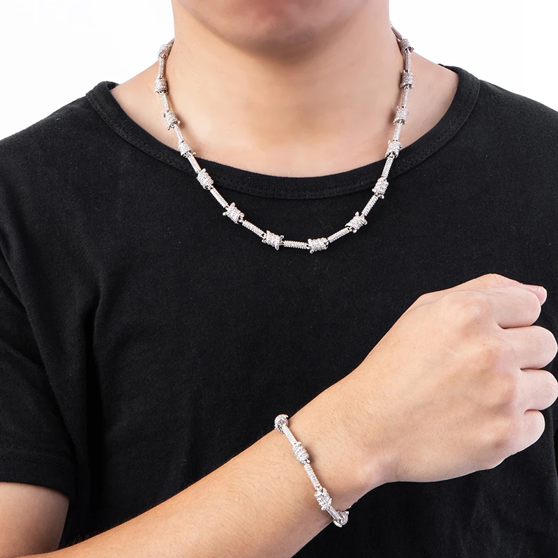 Hip Hop 7MM Iced Out Bling AAA CZ Cubic Zirconia Spiral Link Chain Necklace Bracelet For Men Rapper Jewelry Copper Gold Silver