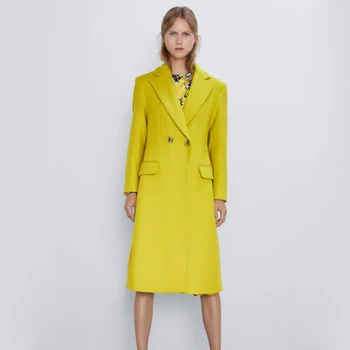 

2019 ZA Autumn Winter Fashion Elegant Noble Solid Wool Plaid Coat Women's Long Woolen Coat Slim Type Female Winter Wool Jacket