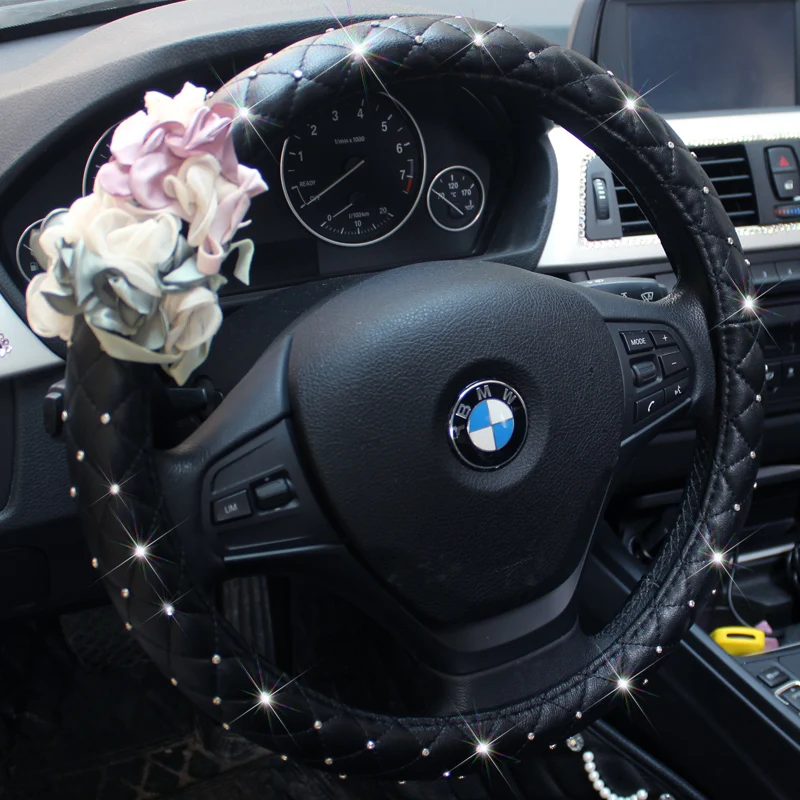 Сверкающие алмазы крышки рулевого колеса автомобиля милые цветы авто чехлы на руль для девочек дамы автомобиля аксессуары для интерьера