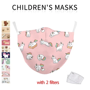 

1 pcs Children Mask Cotton 3D Kid Mask Unicorn Animal Pattern Anti-dust PM2.5 Windproof Reusable Face Mouth Mask with 2 Filters