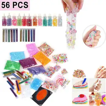 

56 Pack DIY Tool For Slime Supplies Kit Include Fishbowl beads, Foam Balls, Glitter Jars, Fruit Flower Animal Slices, Pearls