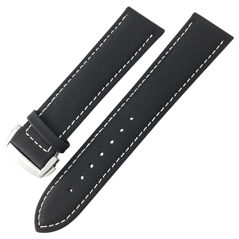 20mm 22mm Canvas Leather Bottom Watch Band 19mm 21mm Replacement For Omega Seamaster 300 Planet-Ocean Seiko Nylon Strap Hamilton