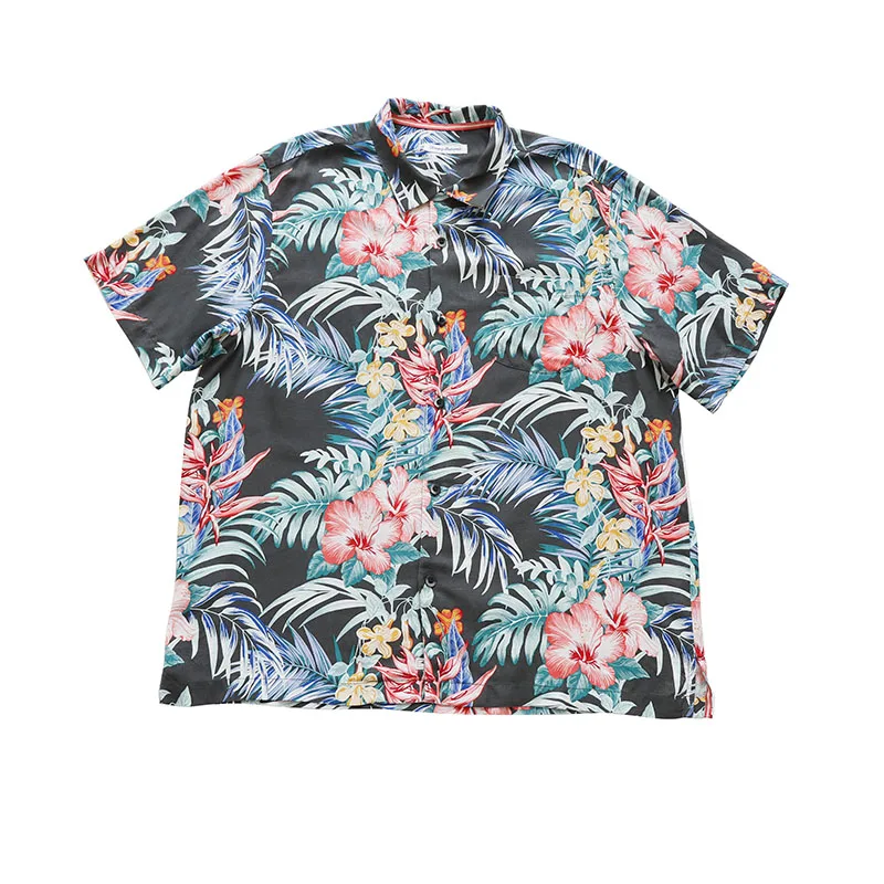 Шелковая тканевая блузка рубашка для мужчин с тропическим принтом цветочный Гавайский короткий рукав плюс размер Европейская мода повседневная XL XXL 3xl