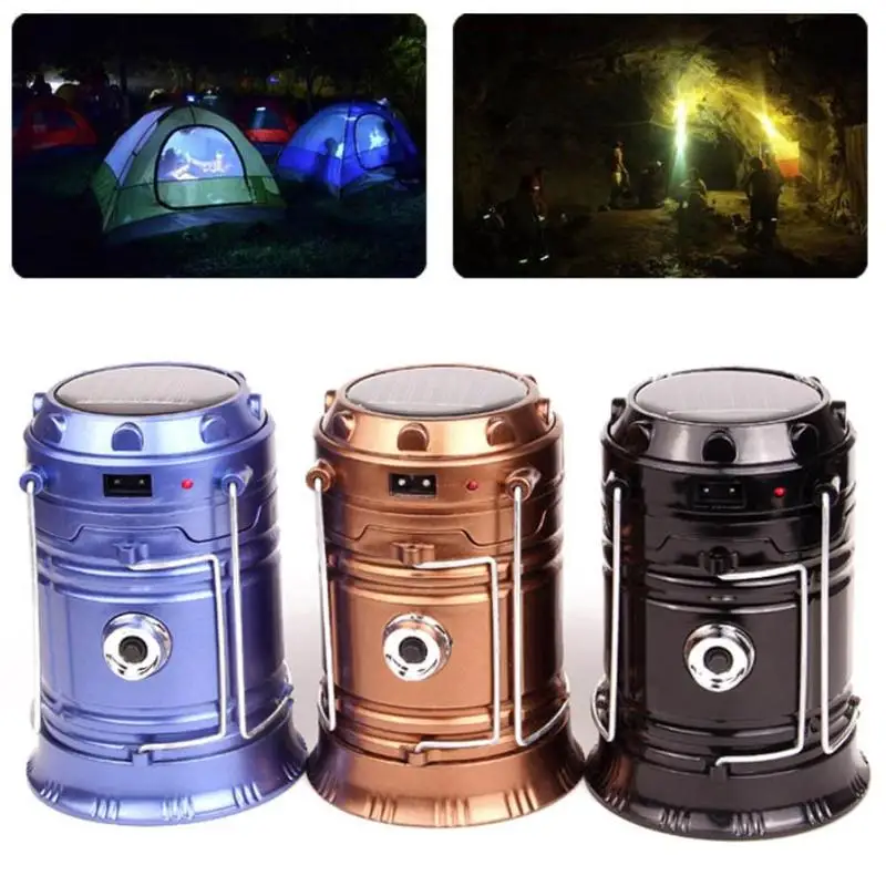 

Rechargeable Led Camping Lantern Flashlights Collapsible Solar Charging Light Tent Gear Equipment For Outdoor Hiking Emergency