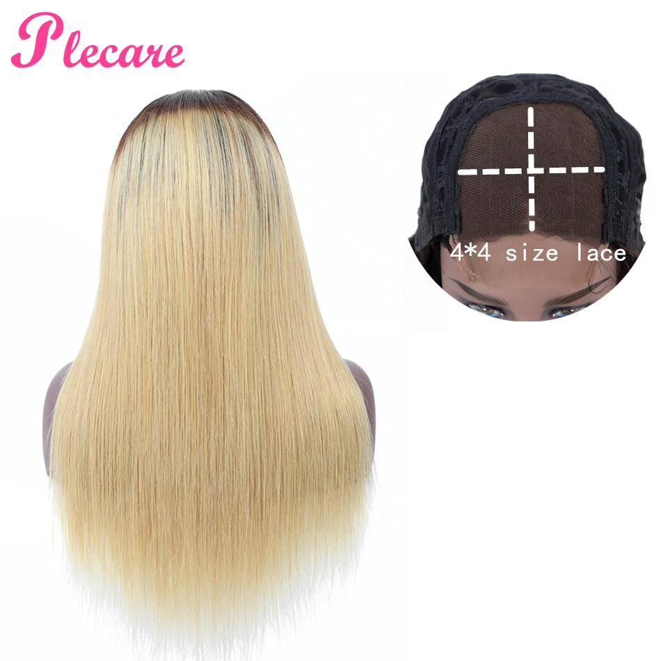 Plecare 4*4 человеческие волосы парики T1B-27 Кружева Закрытие человеческих волос парики для черных женщин прямые бразильские не реми волосы