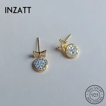 

INZATT Real 925 Sterling Silver Geometric Zircon Round Stud Earrings For Fashion Women Party Fine Jewelry 2019 Accessories Gift