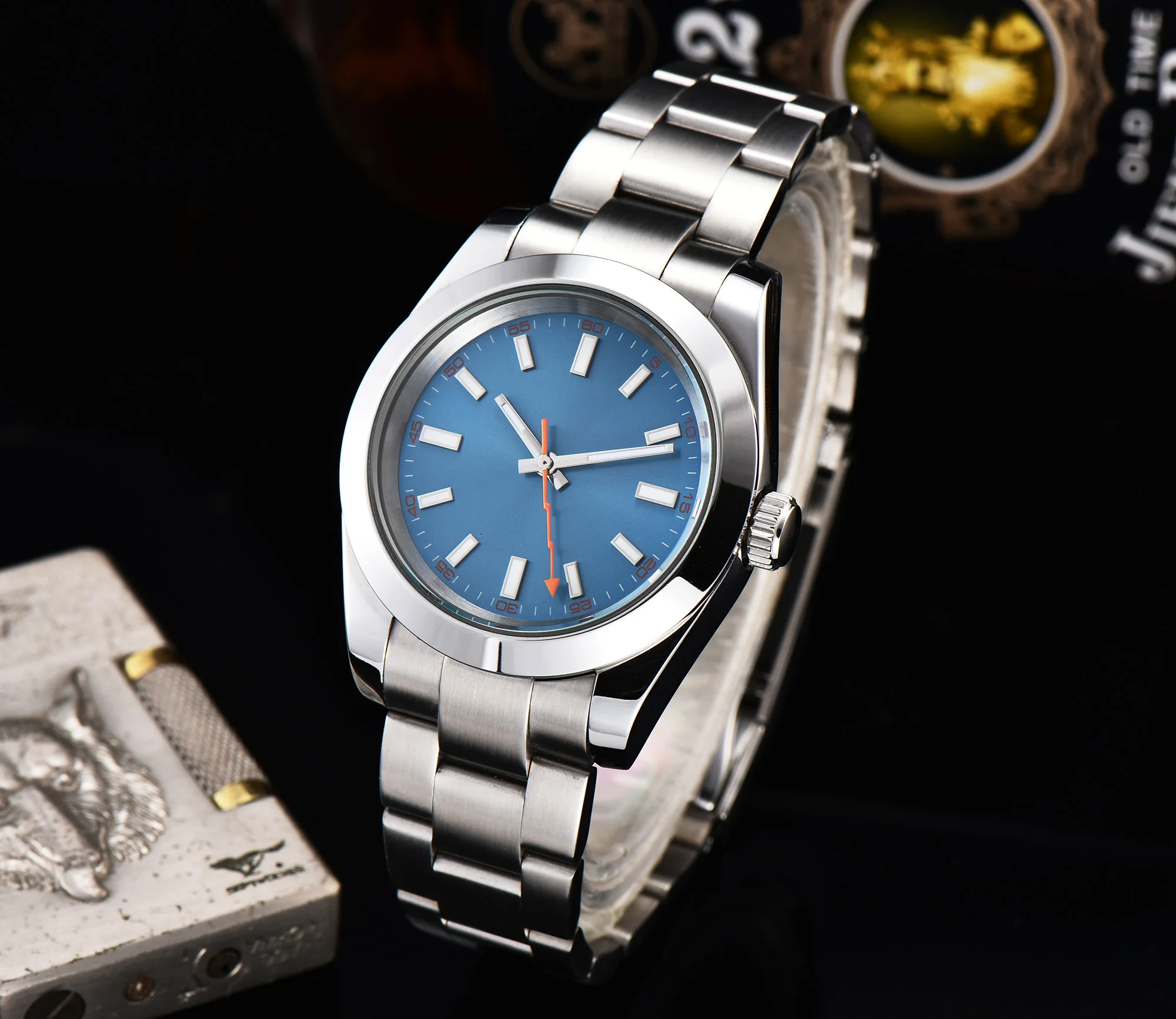 

Watch free shipping machinery 39mm blue sterile dial men's automatic AIK polishing brand new Luminous Hands steel case GL10
