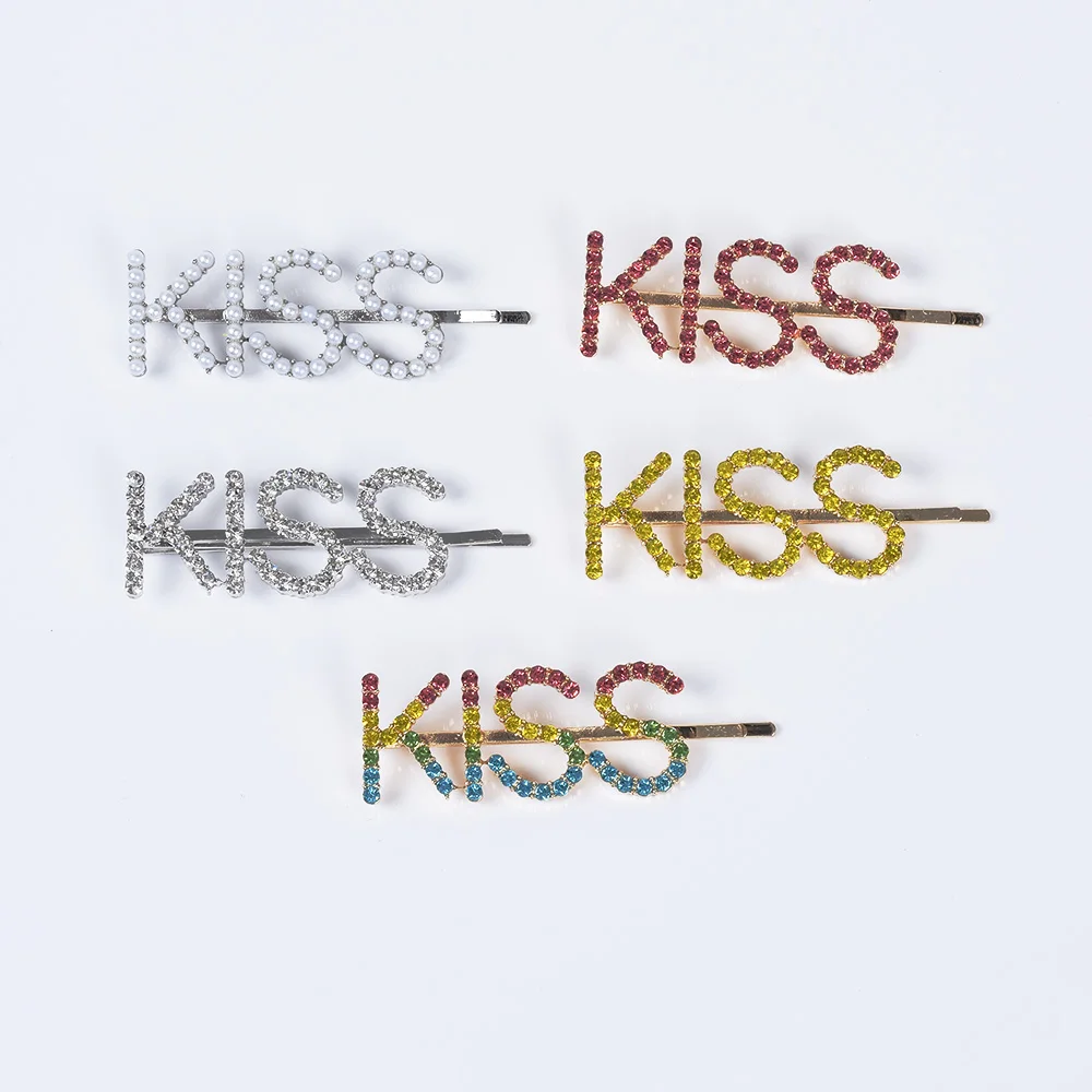 LuxuyCrystalLetterKISSHairpinsWomenFashionSimplekidsGirls