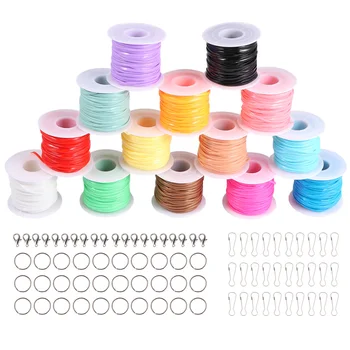 

1 Set Flat Braided Rope Eco-friendly PVC Plastic Weaving Cord Multi-color Knitting Rope with Round Button Gourd Buckles Lobster