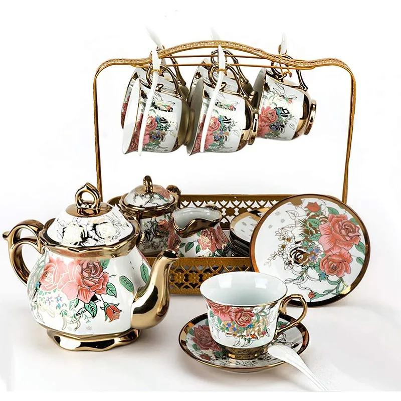 16 Piece Ceramic Teapot Set European Luxury Coffee Cup And Saucer Spoon