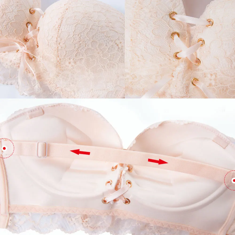 Fashion Wedding Underwear Add 2 Cup Support Padded Push Up Bra Thickened Strapless  Bras Size 32