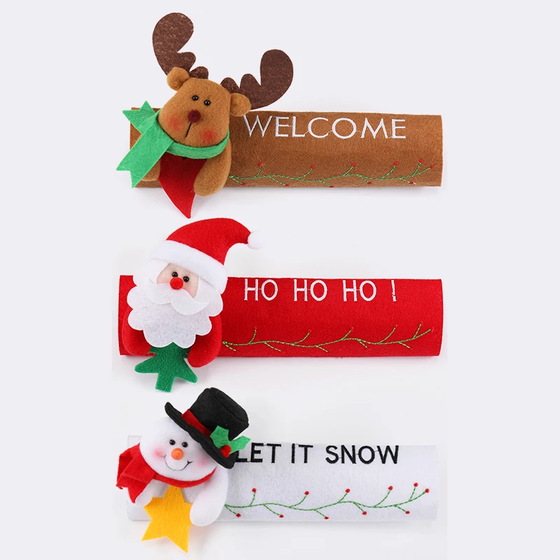 

1pc cloth Christmas Santa Claus/Snowman/Elk Refrigerator Door Handle Cover ornament home kitchen Xmas Decor supplies