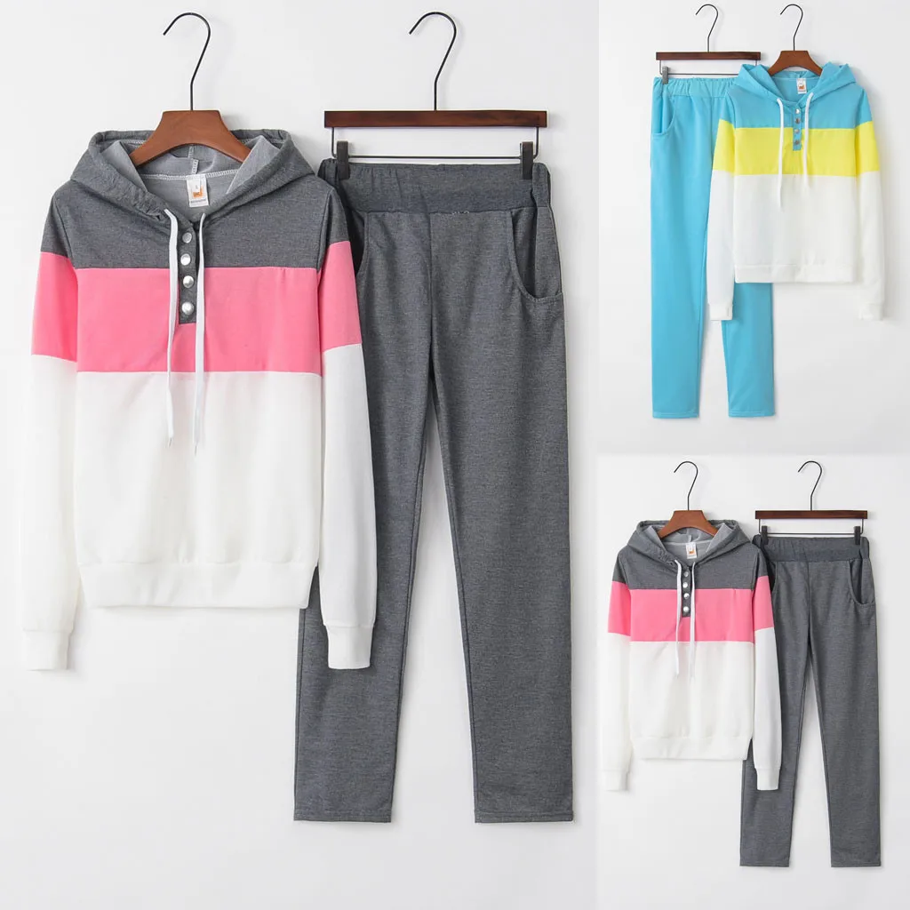 Autumn Women Solid Color Hooded Sweatshirt and pant Tracksuit Sport Suit