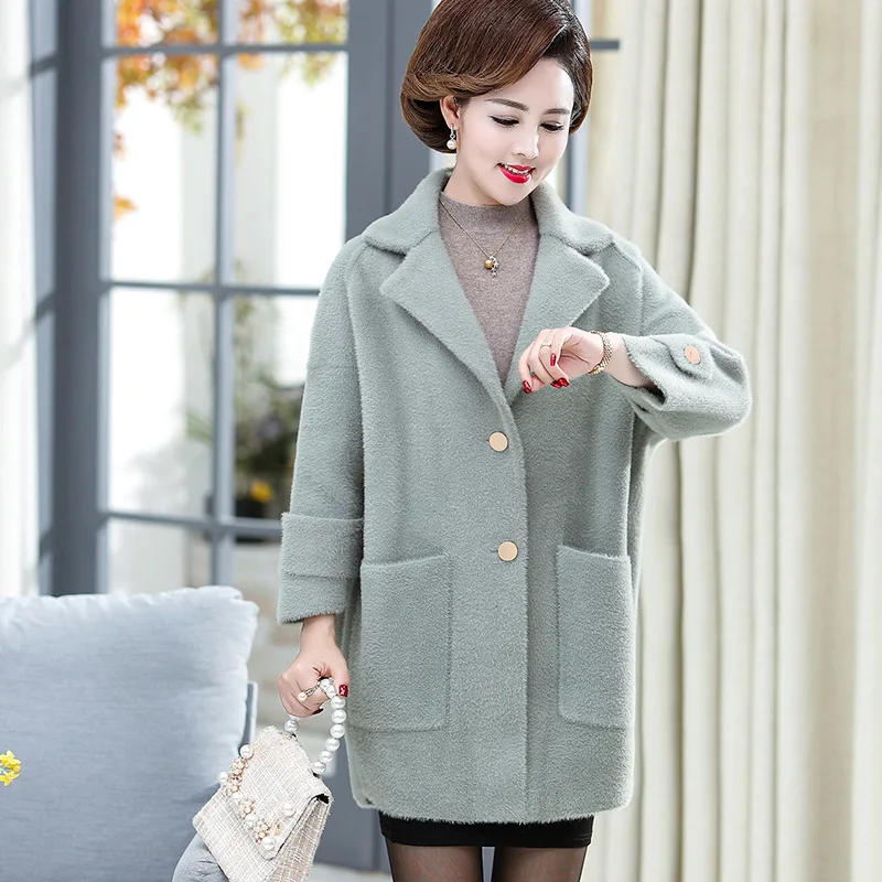 

Middle-aged Women's Autumn And Winter Cashmere Coat Mid-length 200 Plum Mom Mink Cashmere Coat Plus-sized