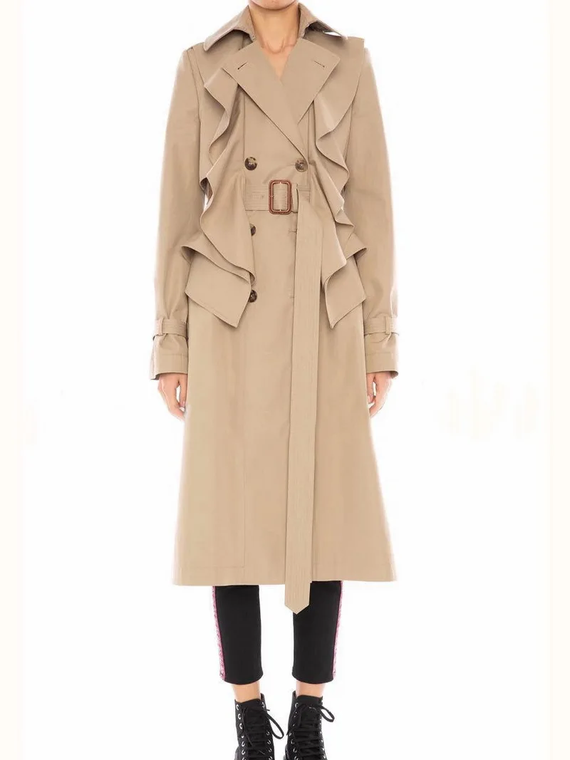 

Autumn winter england style women's Trench coat high quality fashion ruffles Wind coat Chic double-breasted belt overcoat A997