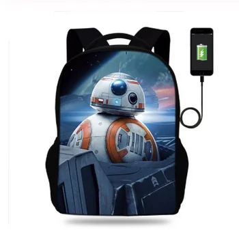 

17inch Star wars darth vader R2D2 Robot Print Backpack Teenager Boys School Bags Kids USB Charger Backpack Children Mochila