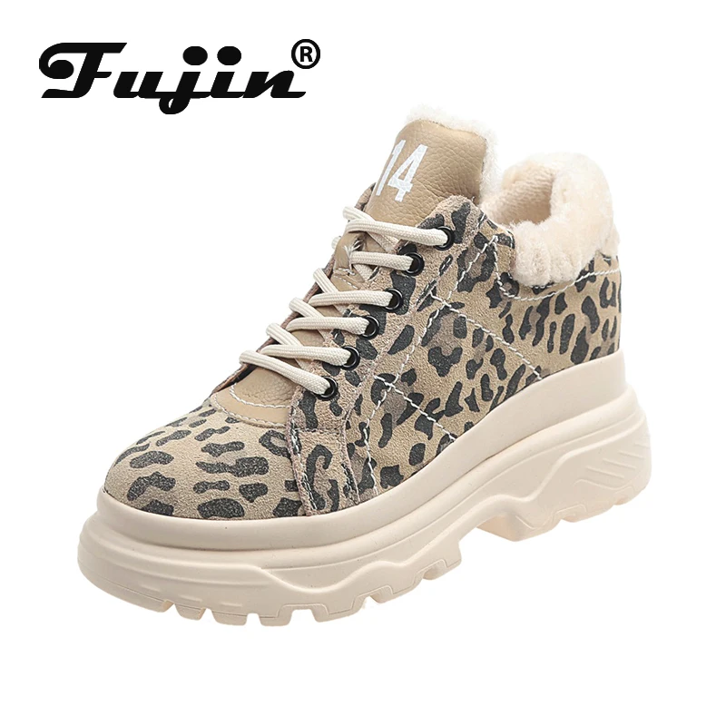 

Fujin Platform Shoes Dropshipping Black High Quality Flock Leopard Comfortable Women Plush Shoes Sneakers for Autumn Winter New