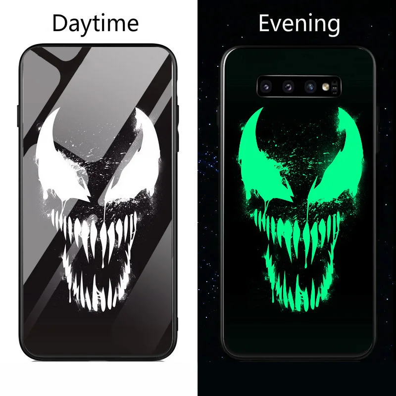 Marvel Iron Man Batman Venom Luminous Glass Case For Samsung S11 S10 e S9 S8 Plus Note 10 9 8 Avengers Phone Cover Coque Fundas - Цвет: Venom