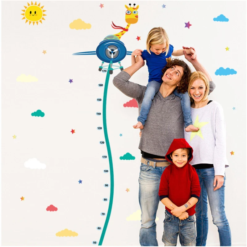 Cute Spaceship Deer Bending Height Chart Wall Stickers  For Kids Room Bedroom Height Growth Meter Sticker 50*70cm