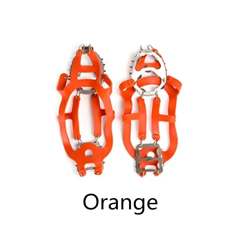 Orange L Уличные альпинистские противоскользящие кошки зимняя ходьба 18 зубов ледяная Рыбалка снегоступы марганцевая сталь Нескользящие бахилы туристические аксессуары - Цвет: Orange L