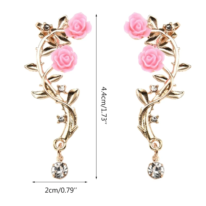 Vintage Rose Flower Cuff Earrings Trendy Rose Flower Climber Crawler Earrings Sparkly Metal Leaf Ear Cuff for Women Girl ear clip earrings clip earrings ear clip ear accessories