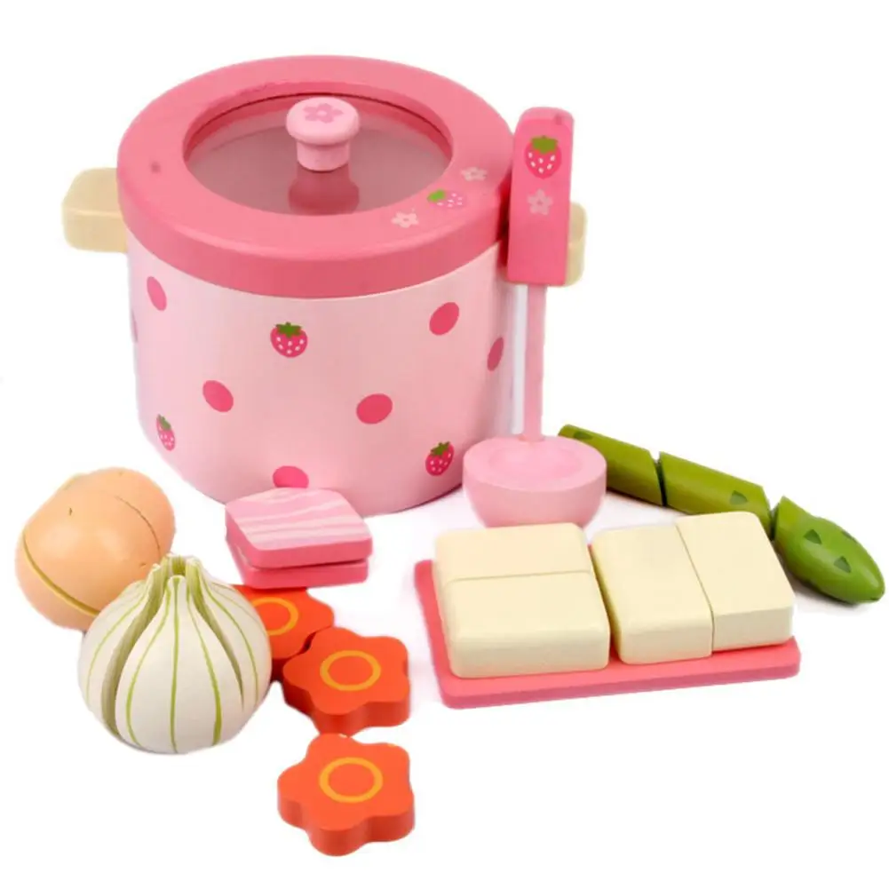 Супер милая имитация овощей горячий горшок деревянные игрушки играть еда Prentend игровой набор подарок на день Рождения Моделирование кухня игрушка - Цвет: Красный