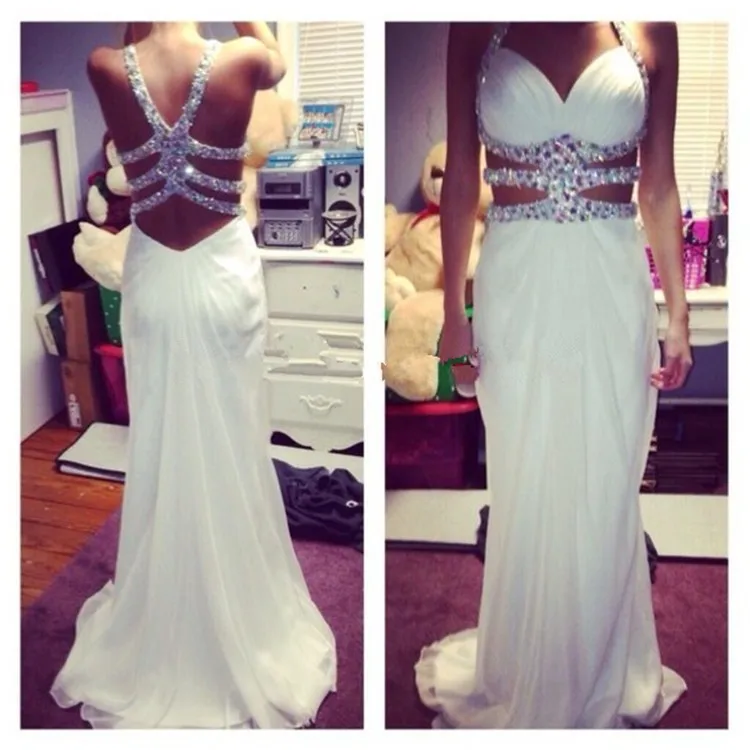 #^Special Price Wit Prom Dresses 2015 Lange Chiffon Kralen Sweetheart Sexy Open Back vestidos de fiesta Floor lengte Eleagnt Prom Formele Gowns #^Special Price Wit Prom Dresses 2015 Lange Chiffon Kralen Sweetheart Sexy Open Back vestidos de fiesta Floor lengte Eleagnt Prom Formele Gowns