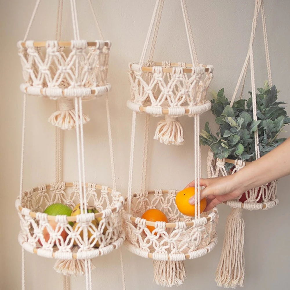 

Multi Tier Hanging Basket Flowerpot Macrame Plant Holder Hangers Cotton Rope Planter Home Wall Decor for Indoor Outdoor Dropship