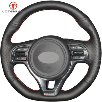 

LQTENLEO Black Genuine Leather Car Steering Wheel Cover For Kia K5 Optima 2015-2018 (sport) KX5 2015-2019 Sportage 4 2015-2019