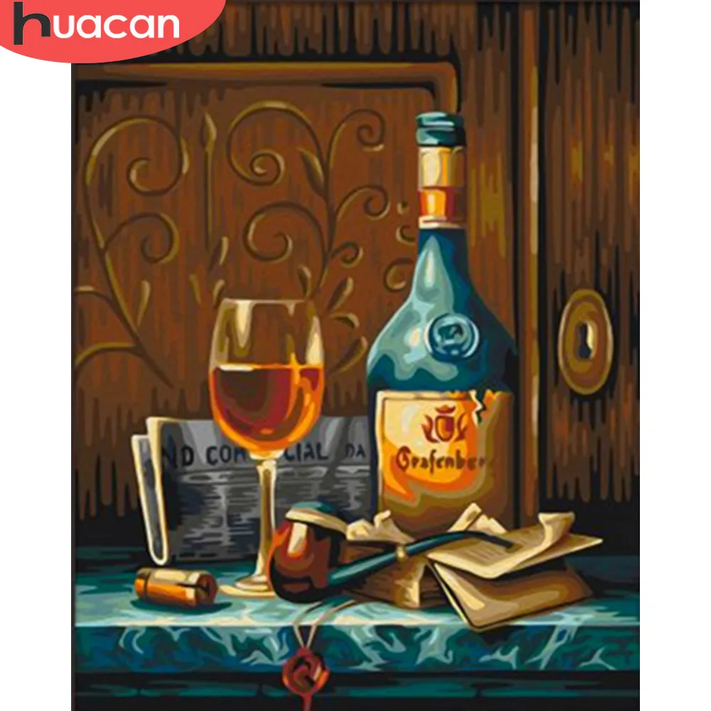 

HUACAN Oil Painting By Numbers Wine Kits Drawing Canvas HandPainted DIY Drink Pictures Still Life Y Art Home Decor