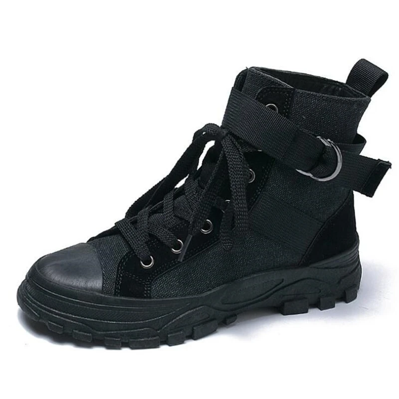 

Women Martin boots fashion lace buckle canvas high help breathe British boots students cool handsome work boots Motorcycle boots