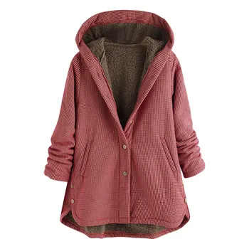 

Women's Down Jacket Plus Size Warm Winter Jacket Women Vintage Plaid Parkas 2019 Asymmetrical Button Hooded Casaco Feminino L917