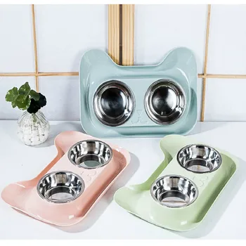 

Pet Double Bowl for Small Dogs Cats Feeding Dog Cat Teddy Food and Water Bowls Stainless Steel Non-spill & Non-skid Design