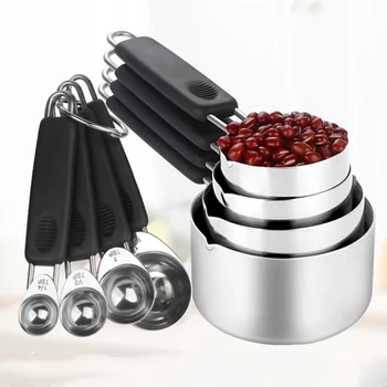 

PHFU-8 Pcs Stainless Steel Measuring Cup Tea Coffee Metal Measuring Spoon Scoop for Cooking Kitchen Accessories Measuring Tools