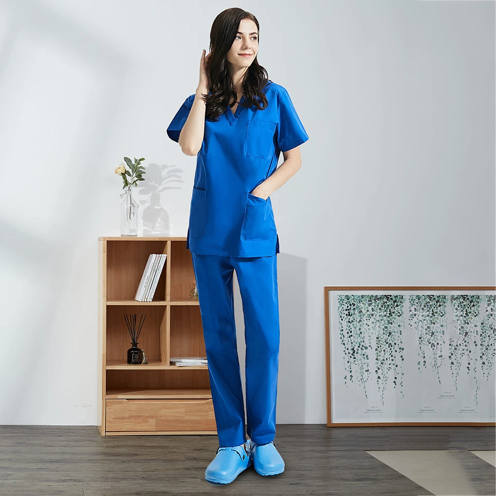 Medical Uniform Multicolor Polyester Cotton Solid Color Uniform Beauty Salon Nursing Uniform Lab Pet Shop Scrub Work Clothes