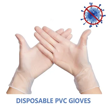 

100pcs Prevent Infection Glove Nitrile Disposable Safety Protective Transparent PVC Clear Kitchen Work Dish Washing S M Gloves