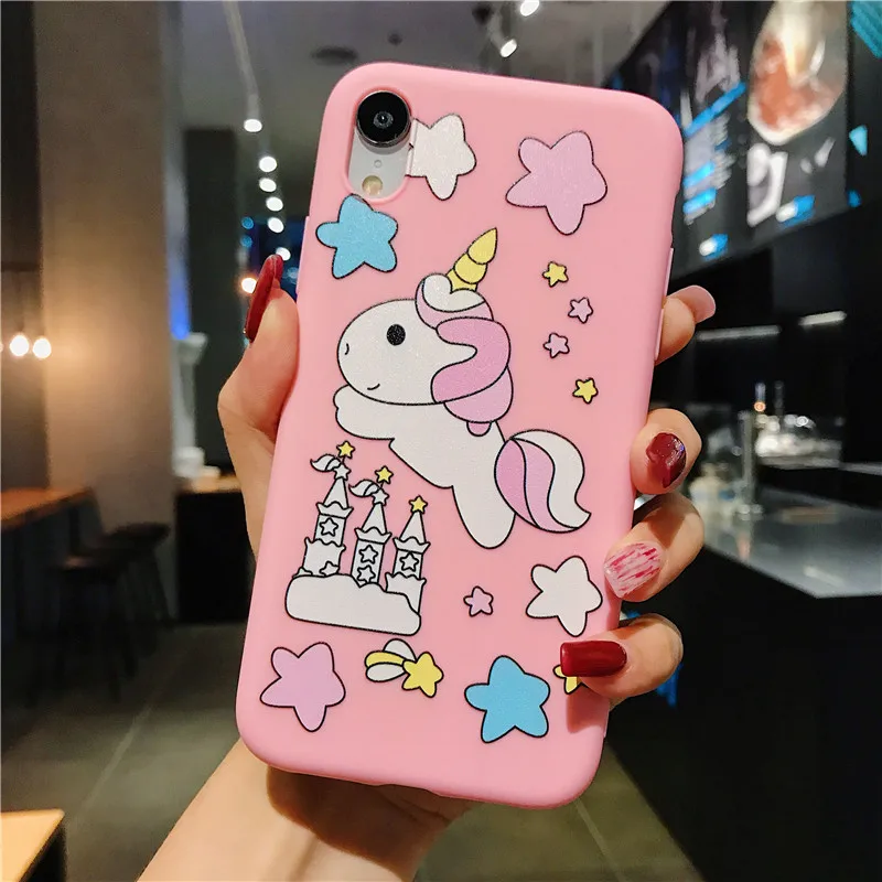Милый мультяшный чехол с единорогом для iPhone 11 задняя крышка звезды замок 12 Pro Max X XS