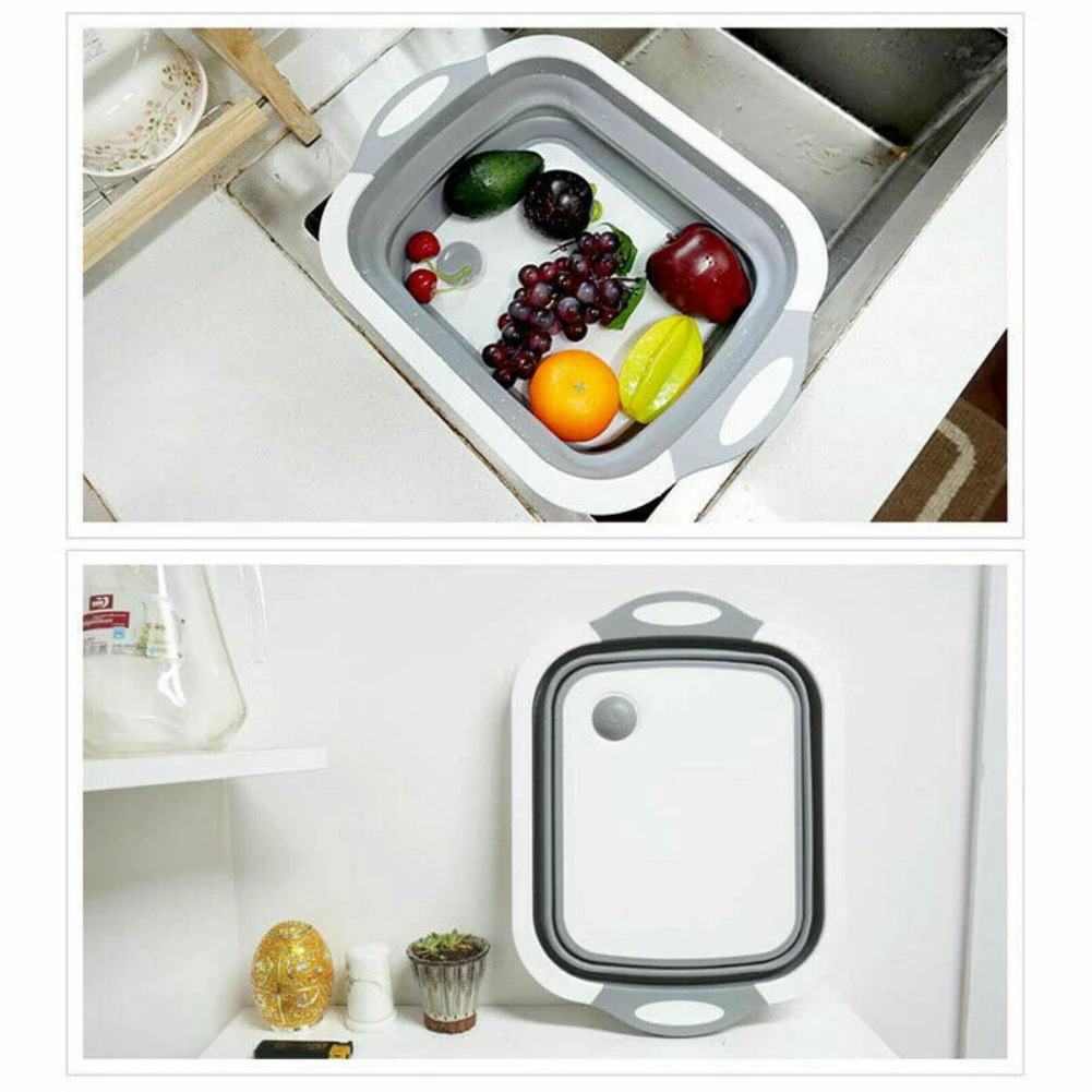 New Chopping Board Folding Drain Basket Vegetable Fruit Washing Holder Basin Tool