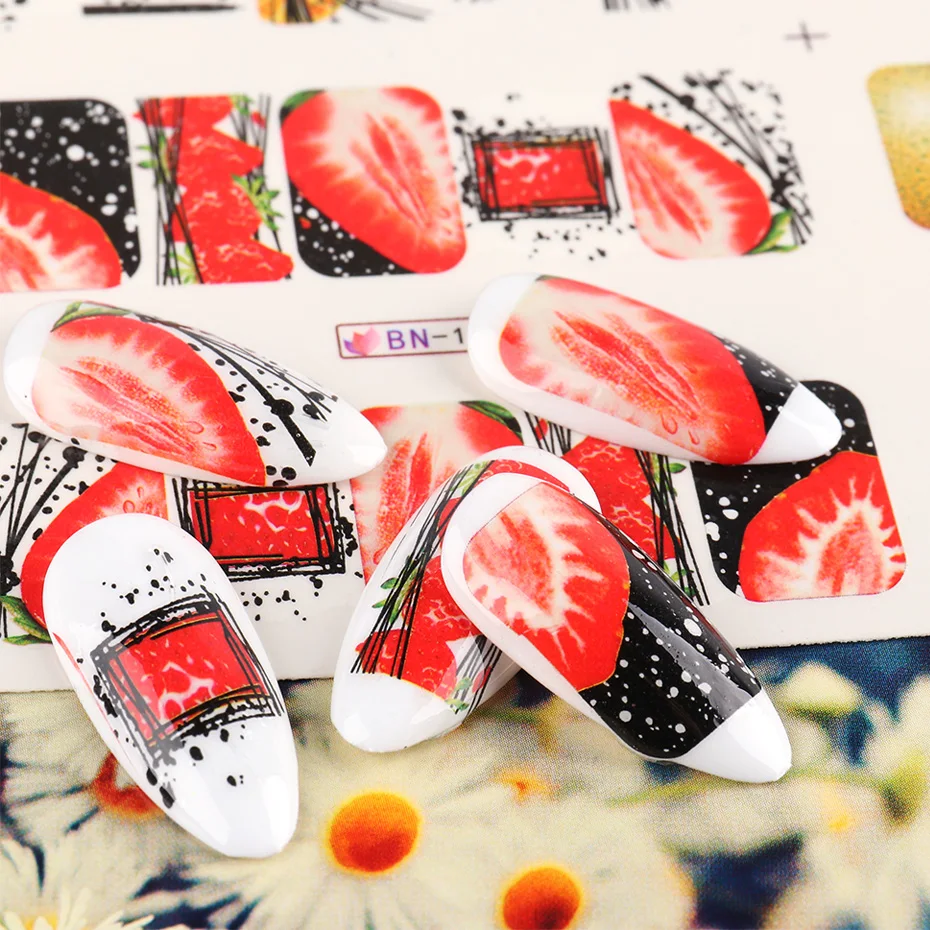Watermark Slider Nail Sticker Strawberry Lemon Orange Summer Fruit Decal Nail Art Decoration Full Foils (9)