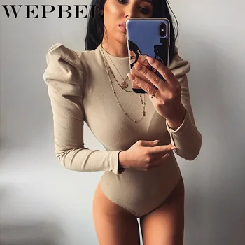 

WEPBEL New Summer Fashion Jumpsuits for Women Sexy Bodysuit O-Neck Long Sleeve Skinny Bodysuits Stretch Solid Women Clothing