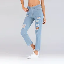 Woman Pants Feminino New Plus Size Jeans For Women Slim Washed Ripped Hole Gradient Long Denim Sexy Regular Plus Size Xl#2